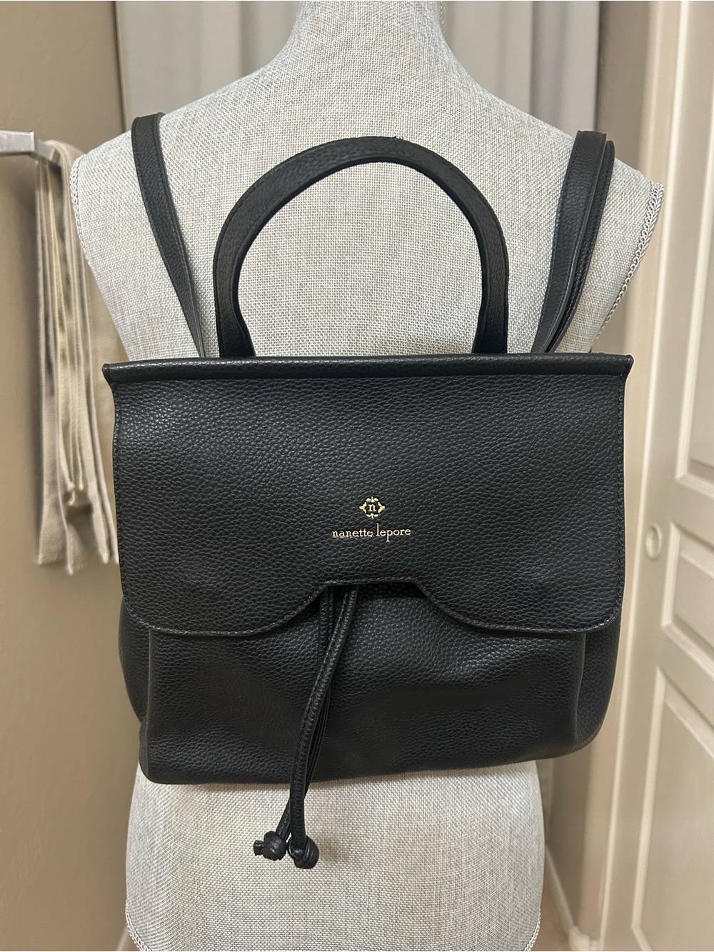 Nanette Lepore Black Pebbled Leather Convertible Backpack